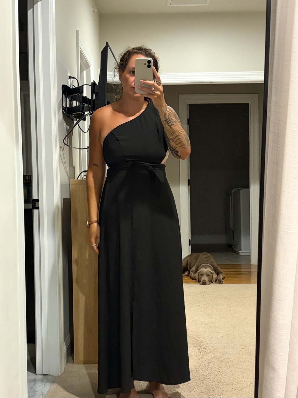 Elegant One-Shoulder Black Maxi Dress